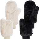 Lystaii Faux Fur Flip Mittens Warm Soft Cute Finger Fingerless Gloves for Womens