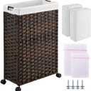 Greenstell Laundry Hamper with Wheels, 11.9 Gallon (45L) Small Clothes Hamper with 2 Removable Liner Bags & 2 Mesh Bags, Slim Rattan Laundry Basket for Bathroom, Bedroom, Brown (45L (15.8 x 7.9 x 23.6 inches))
