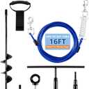 Heavy Duty Dog Tie Out Cable and Stake,Chew-Proof Dog Leads with Spring and Strap,Anti-Rust Ground Anchors with Extended T-Wrench,Dog Runner for Small Medium Dogs,for Yard Camping Beach,16FT