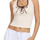 Ladyful Women's Halter Tank Top Backless Y2K Lace-Up Color Block Scoop Neck Sexy Summer Going Out Vest Camis Top, Medium 