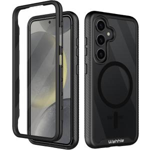 Compatible with Samsung Galaxy S24 Case, Magnetic Wireless Charging Built in Screen Protector Full Body Shockproof Slim Fit Bumper Protective Phone Cover for S24 5G 6.1'' -Black/Clear