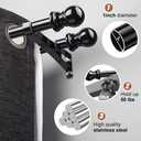 Double Curtain Rods for windows, 1 Inch Diameter double rod curtain rods Heavy Duty Decorative Drapery Rod for Windows 28 to 60 Inch Black