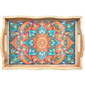 EWJRNSF Diamond Art Kits for Adults Wooden Serving Trays with Handles, 5D Diamond Painting Big Gem Arts and Craft Gifts Trays Decor Gift Home Decor 7.8x11.8 Inches Mandala E (7.8 x 11.8 x 2.2 inches, B Mandala EA)