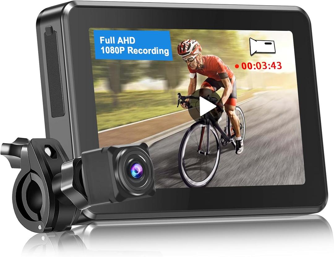 PARKVISION Bicycle Rear View Camera Recorder, 1080P Handlebar Bike Camera with 4.3'' HD Monitor, 110 Angle View, Night Vision, Backup/Front View Camera for Mountains,Ebikes