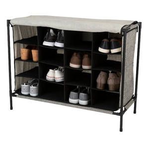 Simplify 16 Pair Shoe Rack with Cover | Stackable | Storage & Organization | Closet | Bedroom | Entryway | Grey