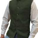 Tuikayoo Mens Herringbone Wool Vests Suit Business Tweed High Collar Waistcoats Slim Fit (M)