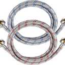 4 Ft Washing Machine Hoses, 2 Packs Premium Stainless Steel Washer Hoses Burst Proof, Hot and Cold Striped Water Supply Hoses with 3/4'' Standard Interface fit for ALL Washer