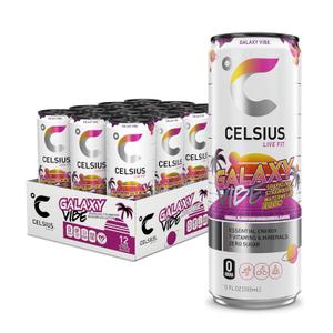 CELSIUS GALAXY VIBE Sparkling Strawberry Watermelon, Sugar Free Energy Drink, 12 Fl Oz (Pack of 12) (EXP 08/31/26)