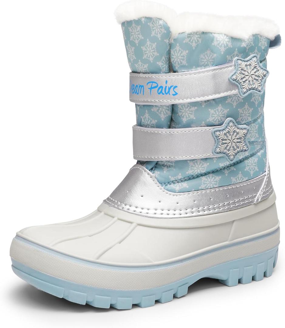 DREAM PAIRS Boys Girls Snow Boots Water-Resistant Outdoor Sport Warm Cozy Anti-Slip Cute Ankle Winter Shoes for Toddler/Little/Big Kid (Light Blue/White)