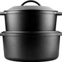 VORRINGARD Pre-Seasoned Cast Iron Dutch Oven with Lid, Round and Dual Handles, for Stovetop, Camping, Grill, Induction, Electric, Black, 3 qt