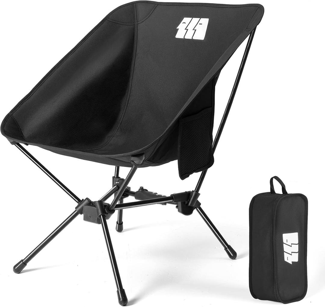Lightweight Camping Chair, Portable Camping Chair with Carry Bag for Adults, Low Back Folding Compact Outdoor Chair for Backpacking, Hiking, Beach Garden, Picnic, and Travel (Black) (Small)