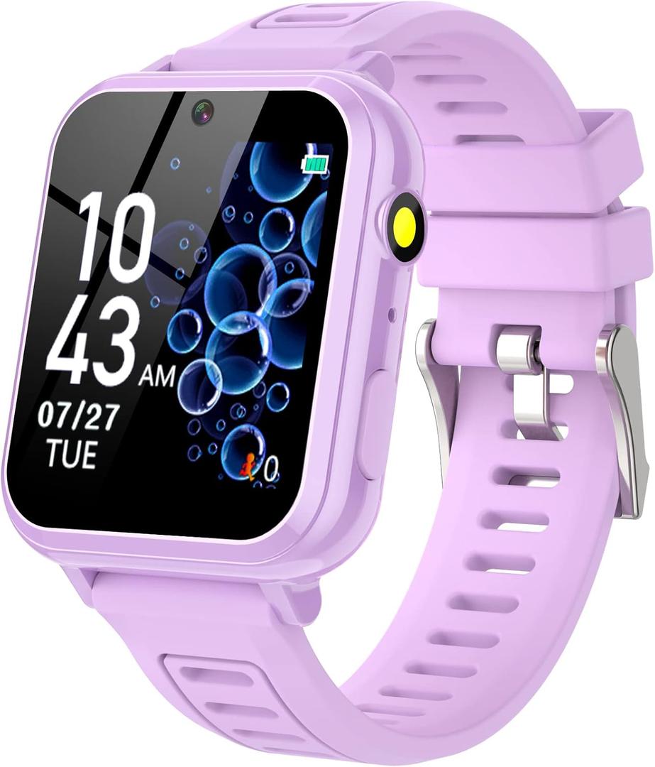 Kids Smart Watches Girls Gifts Age 3-12, Smart Watch for Kids with 24 Games Camera Video Recorder Music Player Alarm Calculator Stopwatch Flashlight Pedometer Gift Toys for Girls Ages 5 6 7 8 9 10 (purple)