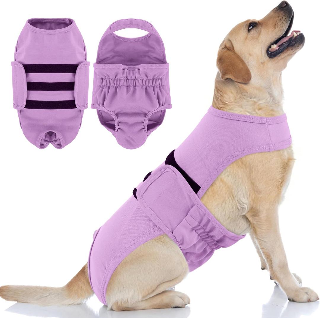 PUMYPOREITY Dog Diaper with Suspender, Escape-Proof Anti-Harassment Garment for Heat Cycle, Incontinence, Puppy Training, Senior Dog, L, Purple