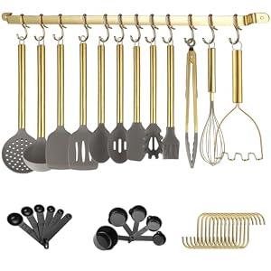 Gold Kitchen Utensils Set, Kyraton 38 Piece Silicone kitchen Cooking Utensils Set with Utensil Rack, Spoon Spatula Set, Non-Stick kitchen Gadgets, Dishwasher Safe