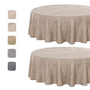 Fitable Faux Linen Round Tablecloths 60 Inches - 2 Pack Neutral Table Clothes Faux Burlap Table Covers for Kitchen, Dining, Party, Farmhouse, Picnic (Great for 20"-48" Round Tables, Nature)