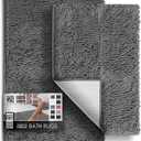 Hearth & Harbor Bathroom Rug Set, 2 Piece Chenille - Grey, Quick Dry, Non-Slip, Machine Washable - Bath Mat Size 17x24, 20x32 inches