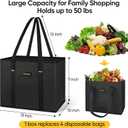 BALEINE 3Pk Reusable Grocery Bags, Foldable Shopping Bags for Groceries with Reinforced Bottom & Handles (Black), 3 Pack