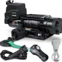 Winch with 1/4"55 ft Synthetic Rope Electric Winch 12v 6000lbs, Trailer Winch with Wireless Remote &Manual Switch, with Pulley+Rubber Stopper,IP68 Waterproof, for Off Road ATV UTV (Black)