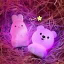 GoLine Mini Bunny Night Lights for Kids Ages 3-8, Cute Silicone Easter Rabbit Lamp with 7 Color, Christmas Birthday Toys Gifts for 4 5 6 7 8 9 10 Year Old Girls Boys Baby Toddlers.