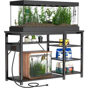 55-75 Gallon Fish Tank Stand: Heavy Duty Aquarium Stand with Power Outlets and Cabinet for Fish Tank Accessories Storage - Metal Frame, 1200LBS Capacity, Suitable for Fish & Reptile Terrariums