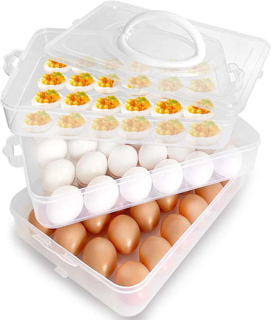 Anyumocz 72 Eggs Holder,3-Layer Deviled Egg Tray with Lid,Egg Containers for Deviled Egg,Egg Carrier Box Dispenser Container with Handle for Refrigerator