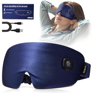Heated Eye Mask for Dry Eyes - Silk Cordless Warm Eye Compress Moist Heat, FSA HSA Eligible, Eye Heating Pad for Stye Treatment, Tired Eyes, Sleep, Travel, Washable, Rechargeable, Blue