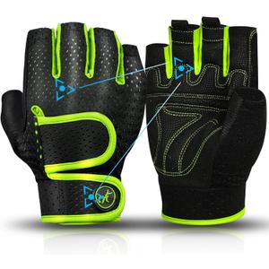 MOREOK Workout Gloves Padded Weight Lifting Gloves for Men/Women, [3MM Gel] Fingerless Grip Gym Gloves Fitness Gloves for Exercise,Hanging,Weightlifting, Cycling, Pull ups, Rowing (Large, Green)