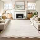 GarveeHome Modern Rug for Living Room 9x12 Large Scalloped Carpet, Non-Shedding Contemporary Easy Cleaning Mats, Solid Color Beige Indoor Rug for Office, Dining Room, Playroom, Bedroom