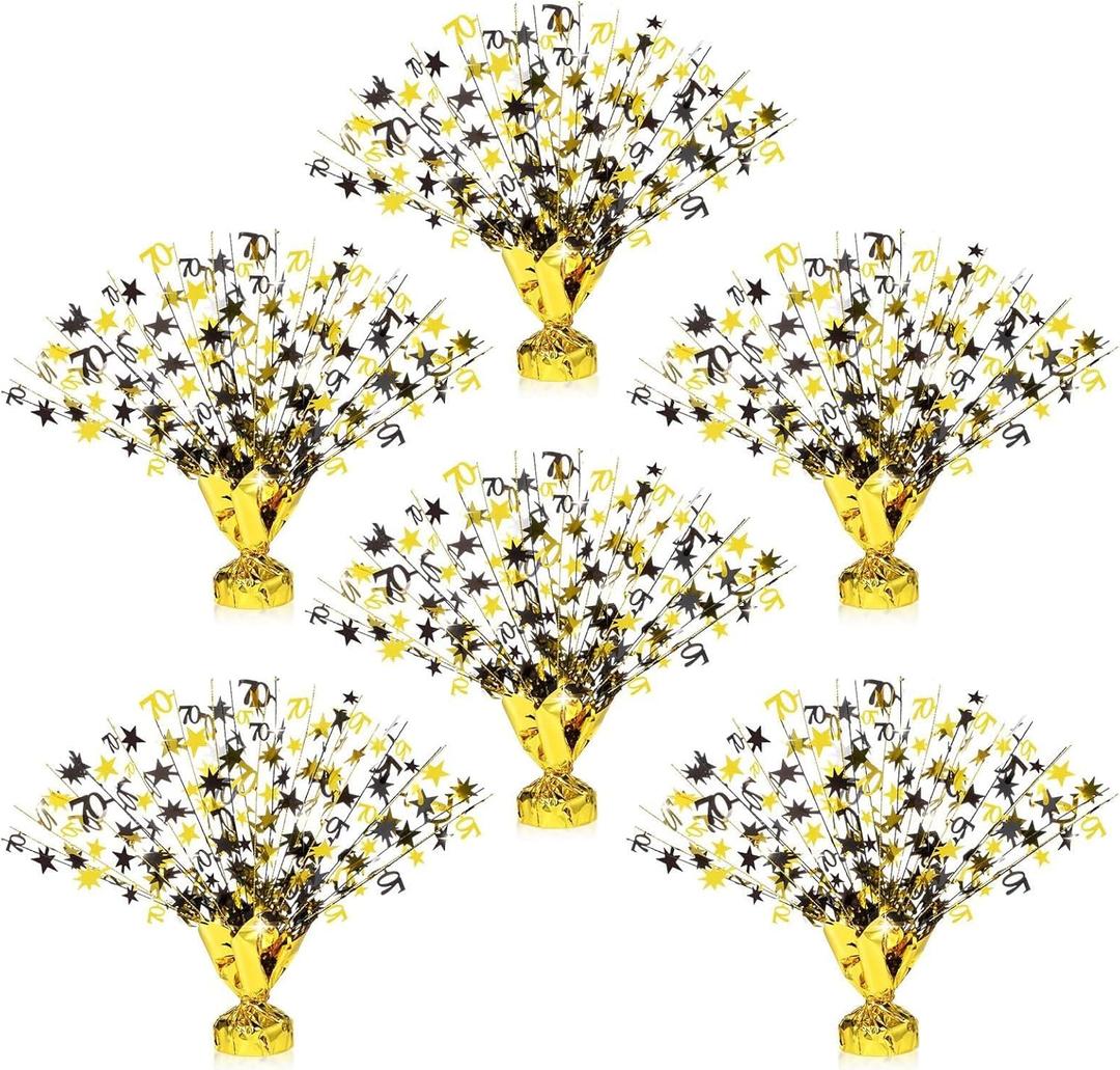 6 Pcs Table Decorations 70th Metallic Gleam Foil Spray Centerpieces Black and Gold Glitter Plastic Spray Table Centerpiece for Women Men 70th Birthday Anniversary Party Decorations