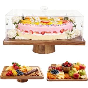 Acacia Wood Cake Stand with Lid, 17'' Rectangle Cake Holder
