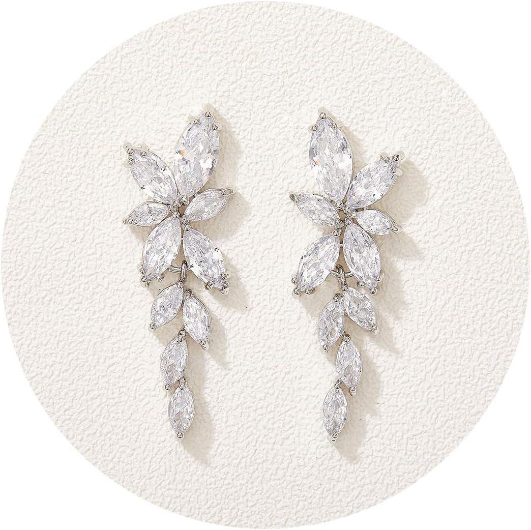 SWEETV Marquise Cubic Zirconia Bridal Earrings, Elegant Wedding Earrings for Brides Bridesmaids, Crystal Formal Drop Earrings for Women Jewelry Gifts