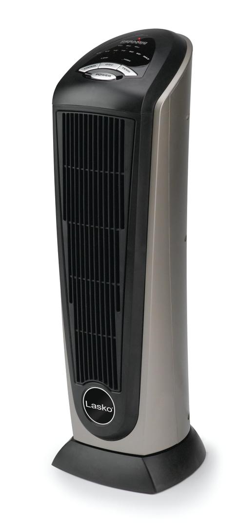 Lasko Oscillating Digital Ceramic Tower Heater for Home with Adjustable Thermostat, Timer and Remote Control, 23 Inches, 1500W, Silver, 755320