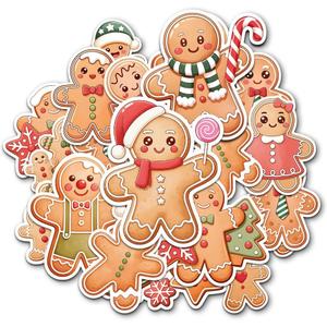 12 Pcs Gingerbread Christmas Stickers Set, Holiday Cookie Decals Featuring Gingerbread Men, Women, Stars, Trees, Candy Canes, Festive Stickers for Laptop, Bottle, Notebook, Wrapping, Crafts 2 Inches