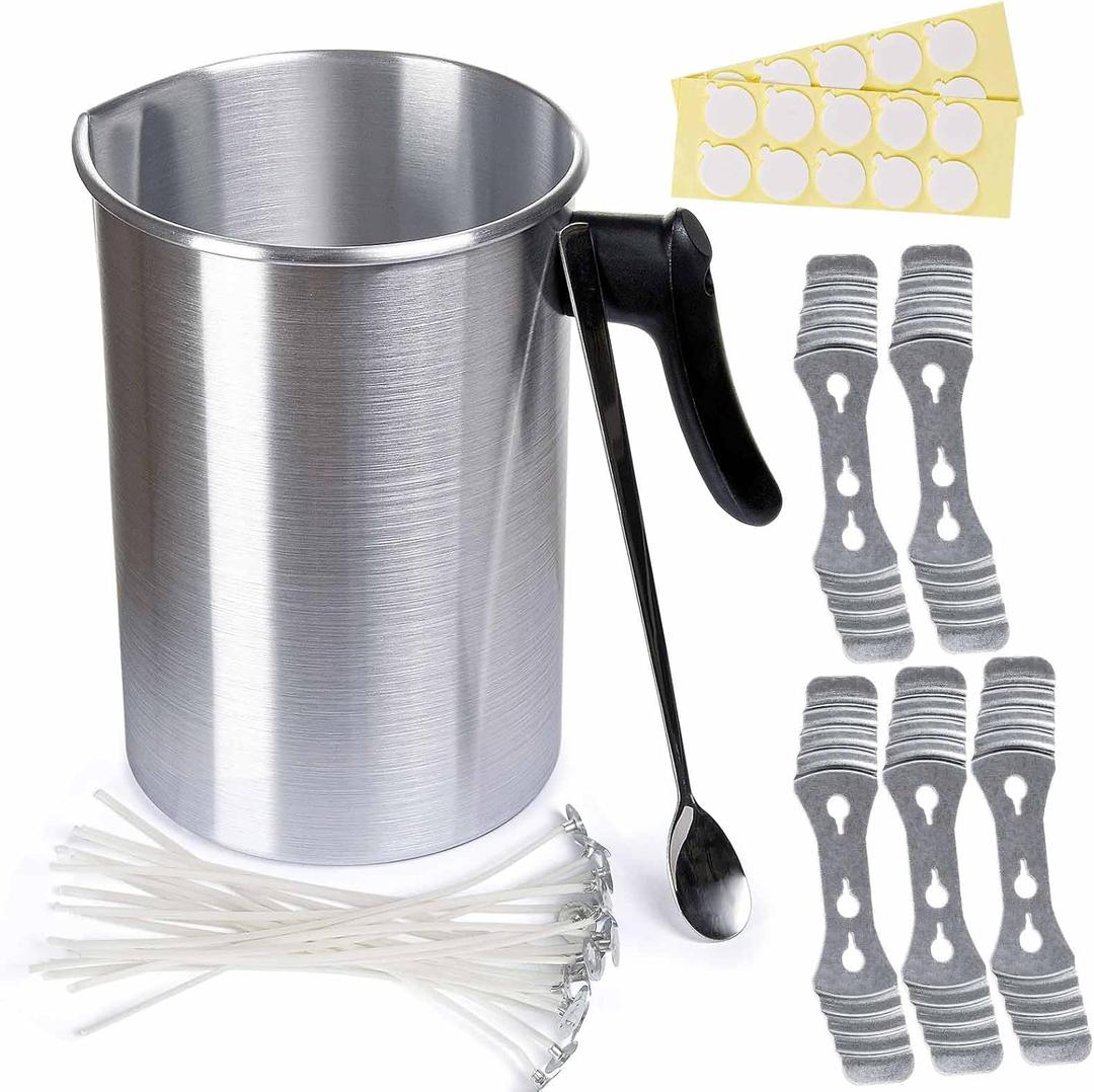 ENCANLIGHT Candle Making Supplies Kit, 101oz Aluminum Candle Wax Melting Pot, Wick Centering Device, Wick Sticker and Mixing Spoon for Candle Making, Soap Making or DIY Crafts ENCANLIGHT Candle Making Supplies Kit, 101oz Aluminum Candle Wax Melting Pot, Wick Centering Device, Wick Sticker and Mixing Spoon for Candle Making, Soap Making or DIY Crafts