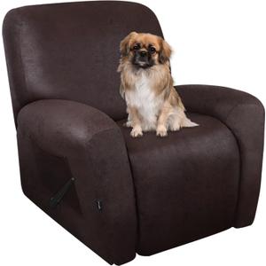 Leather Look Recliner Chair Covers Stay in Place 4-Piece Lazy Boy Recliner Slipcovers for Reclining Chair Furniture Protector Spandex Fabric Washable (X-Large, Chocolate) 