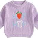 Toddler Girls Sweater Easter Clothes Rabbit Flower Embroidery Crew Neck Long Sleeve Kids Pullovers Fall Tops Size: 18-24 Months