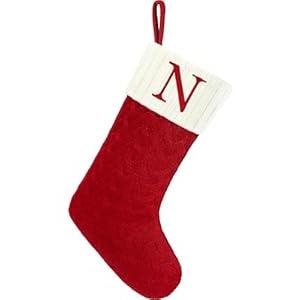 Christmas Stockings with Initials,20 Inches Large Knit Embroidered Letter Green White Christmas Stocking,Monogram Christmas Stocking for Famliy Holiday and Xmas Tree Fireplace (Letter N)