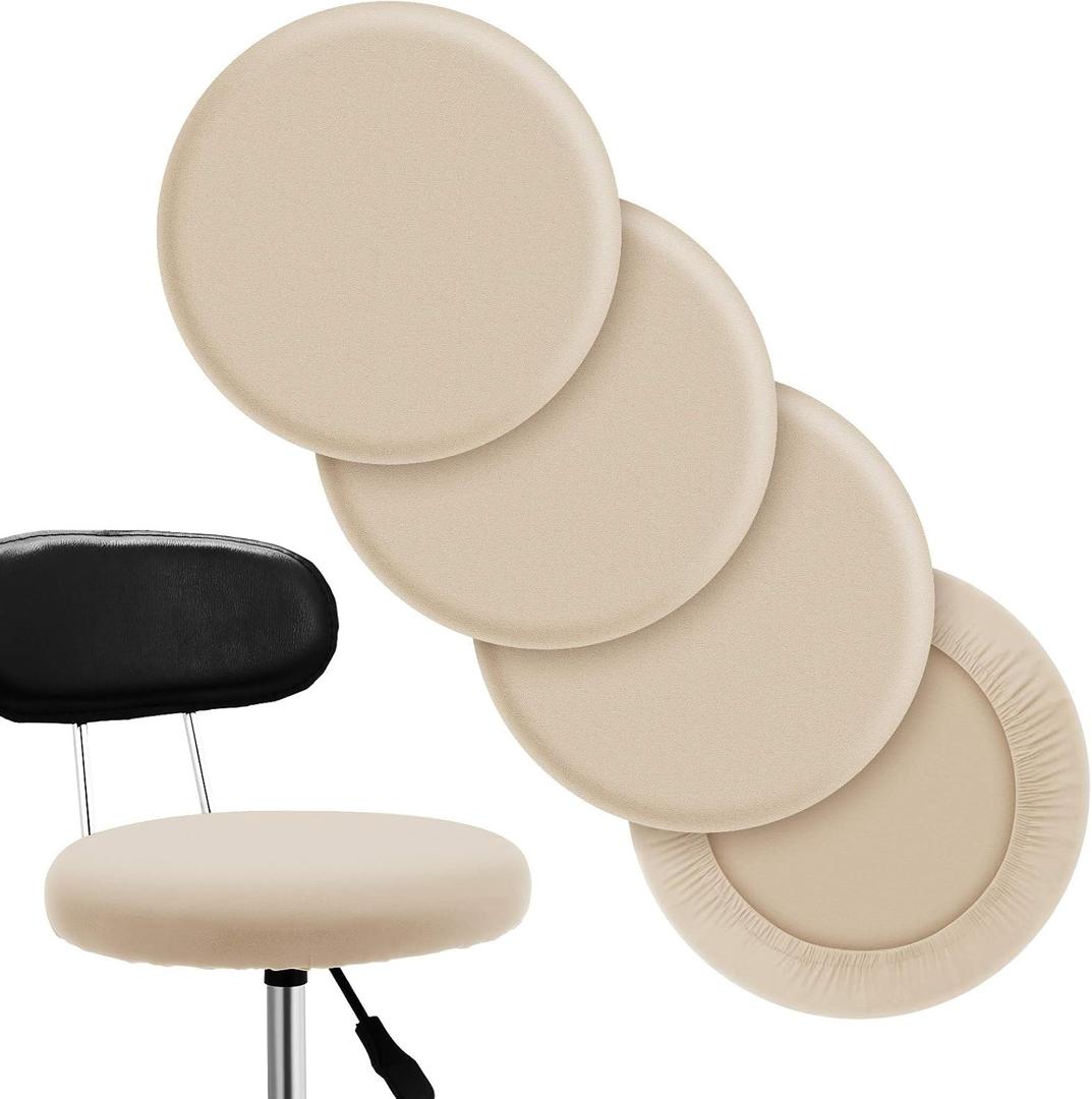 Tatuo Round Bar Stool Seat Covers Washable Stool Cushion Slipcover Elastic Bar Chair Covers for 14-17 Inch Chair (Beige, 4 Pieces)