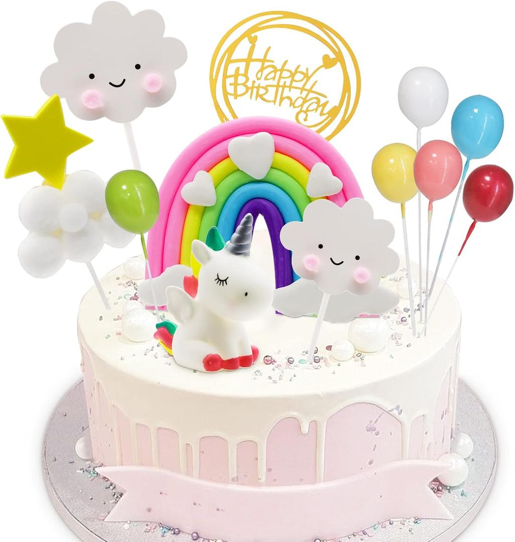 6 x Yisquar Unicorn Cake Decoration 12PCS Rainbow Cakes Topper Unicorn Birthday Cakes with Rainbow Heart Cloud Balloon Happy Birthday Decoration Ball Cupcake Picks for Boys Girls Party Baby Shower