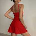 GOKATOSAU Women's Sleeveless Sweetheart Neckline A-line Split Bodycon Mini Dress Red (XL)
