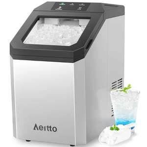 Aeitto Nugget Ice Maker Countertop, 55lbs/Day, Large Capacity Chewable Ice Maker, Rapid Ice Release in 5 Mins, Self-Cleaning with Stainless Steel Housing Ice Machine for Home Office and Party, Silver