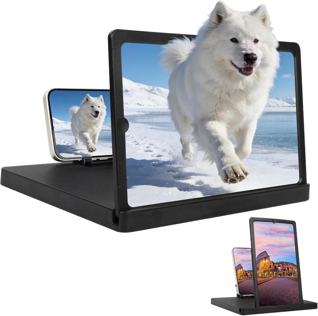 Big Screen Phone Magnifier, Screen Magnifier for Cell Phone, HD Screen Expander for Movies and Videos, Portable Magnifying Screen for Travel, Screen Magnifier Compatible with All Phones (14in, Black)