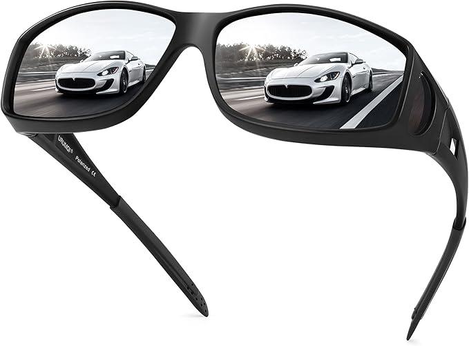 URUMQI Polarized Sunglasses Fit Over Glasses for Men Women, Wrap-around Driving Sunglasses 100% UV Protection 