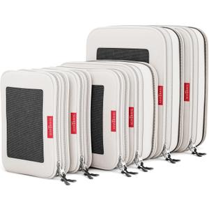 LeanTravel Premium Compression Packing Cubes for Travel - Luggage Organizers with Double Zipper - Sturdy Bags for Suitcase (6-Pack, Sand)