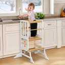 COSYLAND Toddler Standing Tower - Adjustable Height Kitchen Stool Helper | 3-level toddler step stool, 200 lb capacity, easy setup, removable rail, anti-tip feet, non-slip pads for kitchen sink & bath