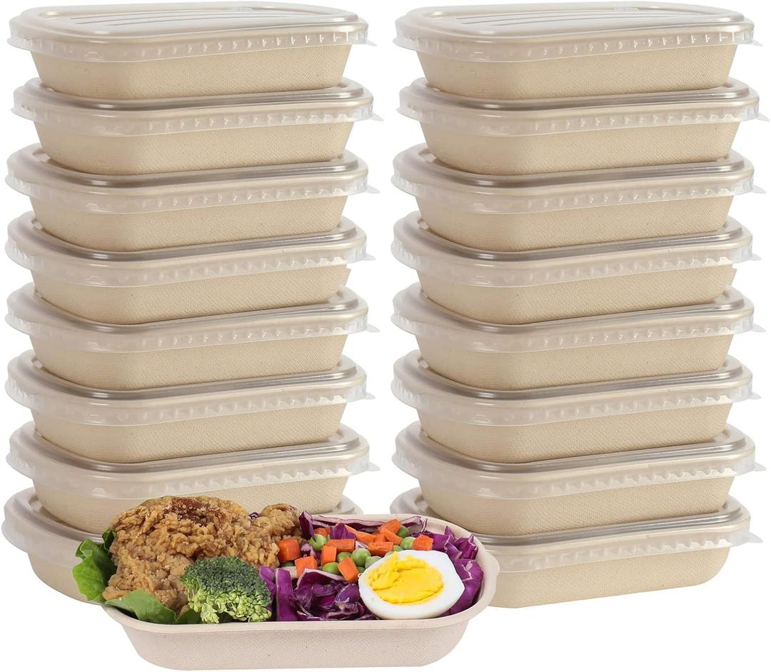 17 oz Disposable salad bowls with lids, Sugarcane Fiber Paper Bowls take away Bagasse food containers meal prep deli container 50 Pack (17oz, With Lids)