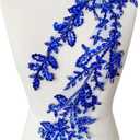 Handmade Shining Acrylic Rhinestones on lace Applique Sewing Beads Stones Trim Patches Accessories for Wedding Dress (Blue)