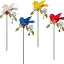 4 Pack Decorative Garden Stakes - 14.2" Metal Flowers for Outside & Metal Yard Art Outdoor and Garden, Rust-Resistant Shaking-Head Bird Lawn Ornaments for Patio - Gift for Gardeners (bluewhitered&yellow)