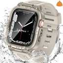 Goton 3 in 1 Waterproof Case and Band with Tempered Glass Screen Protector for Apple Watch Series 10 9 8 7 6 5 4, Apple Watch Ultra 2, Ultra, SE2, SE, Protective Bumper Cover Soft Band (Starlight)