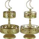 2 Pieces Eid Metal Tray Decorations Mubarak Cake Stand Golden Decorative Trays Ramadan Cupcake Holder Double Layer Cookie Tray Rack Dessert Display Plate for Eid Mubarak Party Supplies